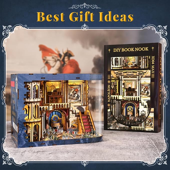 CCCDF Book Nook Kit, DIY Miniature Dollhouse Booknook Kit for Adults and Teens, 3D Wooden Puzzle Booknook Tiny House Bookshelf Decor, Gifts for Family Friens (Napoleon)