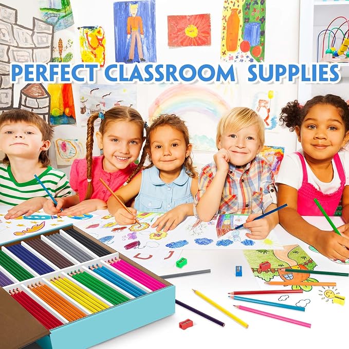 480 Count Colored Pencils Bulk for Classrrom, Color Pencils for Kids in 12 Vibrant Colors, Pre-sharpened Coloring Pencils Set Plus 40 Sharpeners, Bulk Pack Colored Pencils for Back to School Supplies