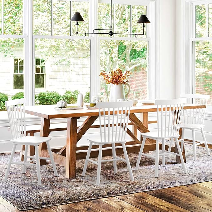 LUE BONA Windsor Dining Chair, Dining Chairs Set of 8, Spindle Back Wood Kitchen Chairs Wooden Dining Chair, Farmhouse Dining Chairs for Kitchen and Dining Room, White