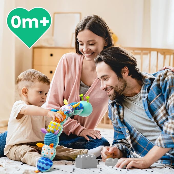Sumobaby Baby Toys Musical Caterpillar, Stuffed Animal Activity Soft Toys with Teether,Multi-Sensory Crinkle, Rattle and Textures, for Tummy Time Baby Toys 0 to 12 Months Boys,Girls,Caterpillar(Blue)