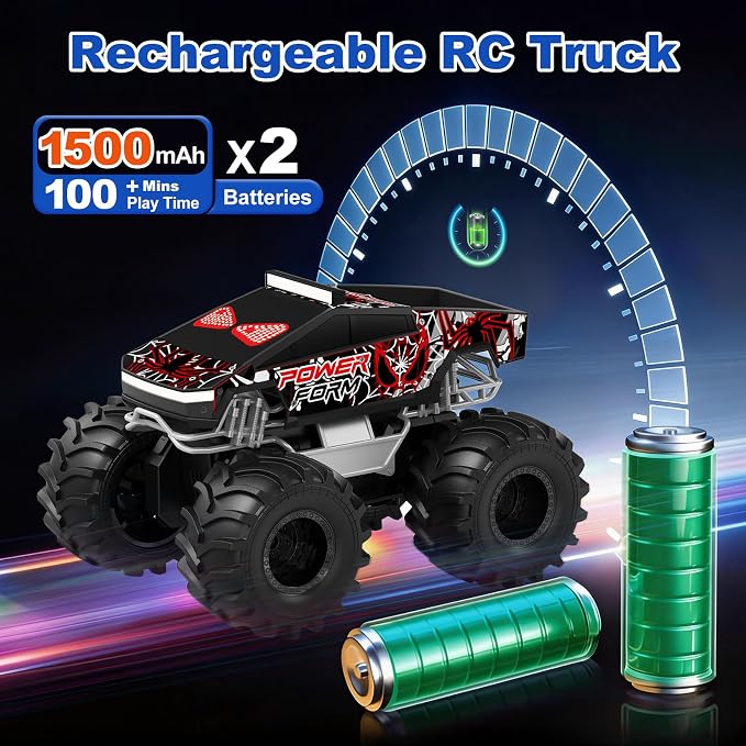 TOZDTO Remote Control Car, 1:18 Waterproof Monster Truck Toys RC Cars, 2.4GHz RC Trucks 4WD All Terrain Off-Road Pickup, Kids Christmas Birthday Presents for Boy Girl Toys Age 6 7 8 9 10 11 12
