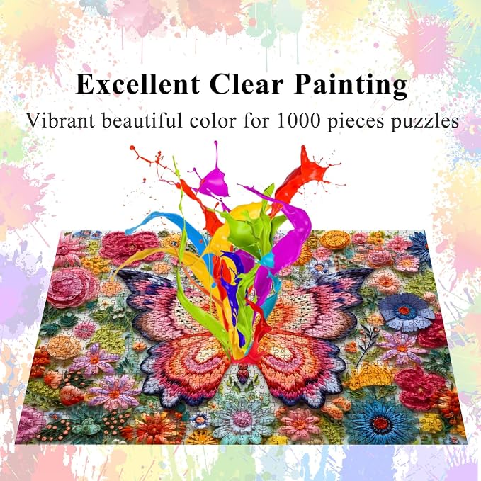 HUADADA Jigsaw Puzzles for Adults 1000 Pieces, Butterfly Flower Letter on Back Interlock Perfectly No Dust, Home Decors Family Challenge Toys for Men Women Elders Seniors (27.5"x19.6"), 1:1 Poster