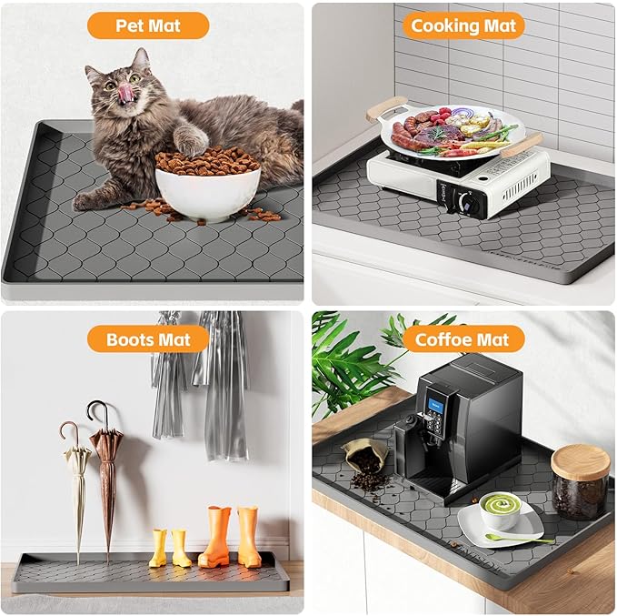 Silicone Under Sink Mat 22" x 19", Kitchen Essentials and Gadgets, Shelf Liner and Cabinet Protector, Home Organizers and Storage, Waterproof Bathroom Tray