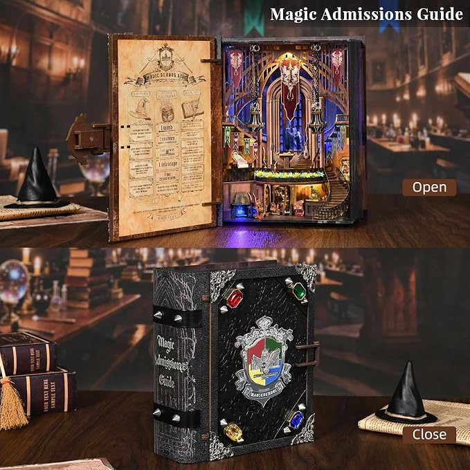 CCCDF Magic Book Nook Kit - DIY Miniature House Dollhouse Kit for Adults, Booknook Tiny House Bookshelf Decor 3D Wooden Puzzle, Gifts for Family, Friends (Magic Admissions Guide)