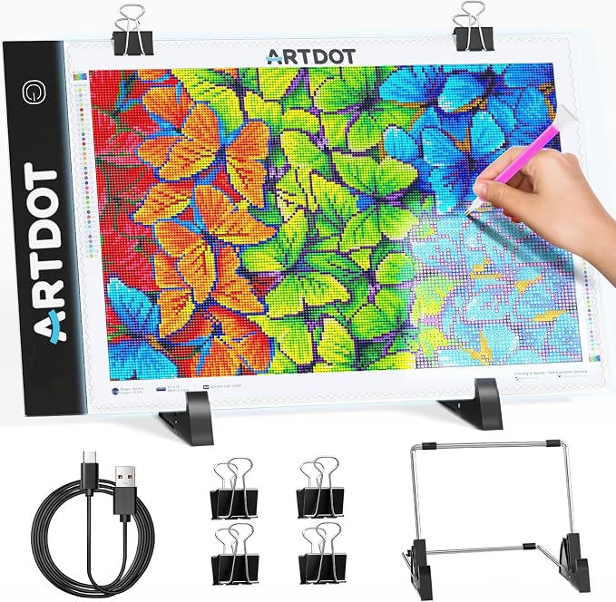 ARTDOT A4 LED Light Pad for Diamond Painting Kits for Adults, USB Powered Adjustable Brightness Diamond Art Light Board with Accessories
