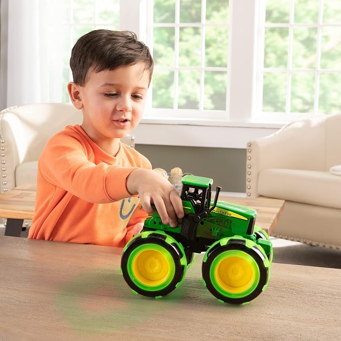 TOMY Monster Treads Lightning Wheels - John Deere Tractor - Motion Activated Light Up Monster Truck Toy - John Deere Tractor Toys - Frustration Free - Ages 3 Years and Up