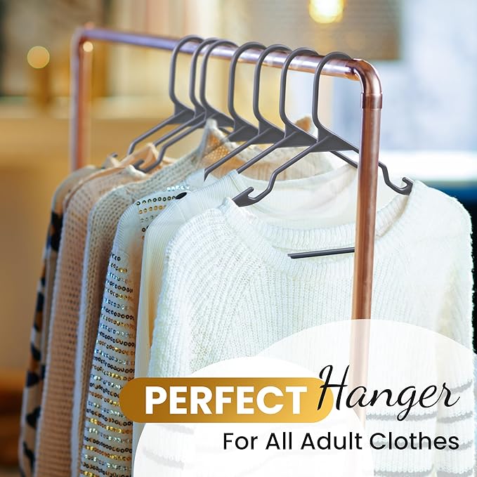 30 Pack Adult Plastic Hanger for Shirt Pants Coats Dresses Skirts Suits Jackets - Standard Thick Coat Hanger - Sturdy & Durable Design with Shoulder Grooves Hook - Grey
