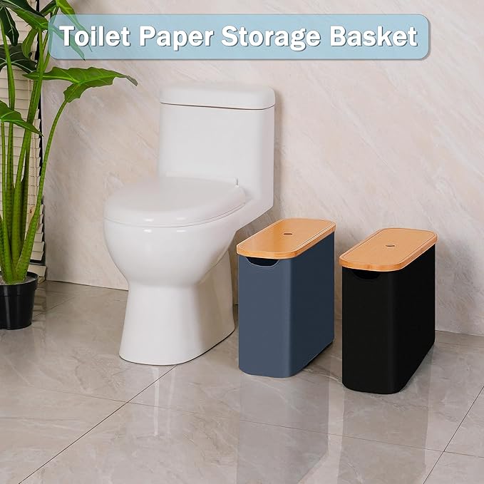 efluky Toilet Paper Basket with Lid, Toilet Paper Organizer for Bathroom, Free Standing Toilet Paper Holder with Storage, Blue