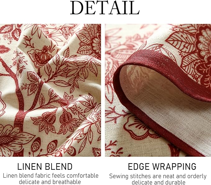 ISAENNE Designer French Linen Long Rectangle Tablecloth,Red Floral Washable Indoor Table Cloth,Durable Home Decor Tablecloths for Dining Thanksgiving Kitchen Party Christmas,63"*94"-Ruyi A