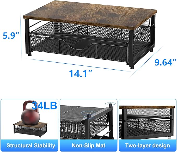 gianotter Computer Monitor Stand Riser, office organizer with Drawer, Office Organizers Storage for Classroom Office Supplies (Wood)