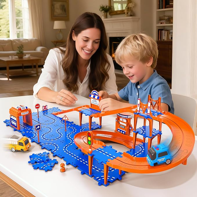 Toddler Toys for 3 4 5 6 Year Old Boys Kids Girls, 45 Pcs Puzzle Track Car Set for Boys Toddlers 3-5 4-6, Puzzle Race Tracks Car Toys Set for Kids Ages 3 4 5 6,Toddler Toys Birthday