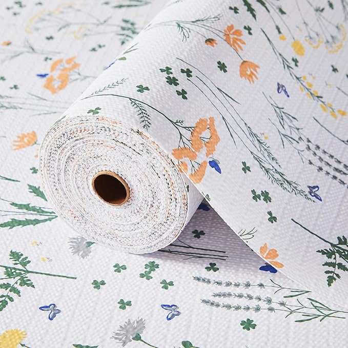 Beautysaid Shelf and Drawer Liner for Kitchen Cabinet, Non Adhesive Non Slip Shelf Paper Waterproof Washable Thickened for Dresser Pantry Shelve Bathroom Protector Liner(Floral,12 in x 30 FT)