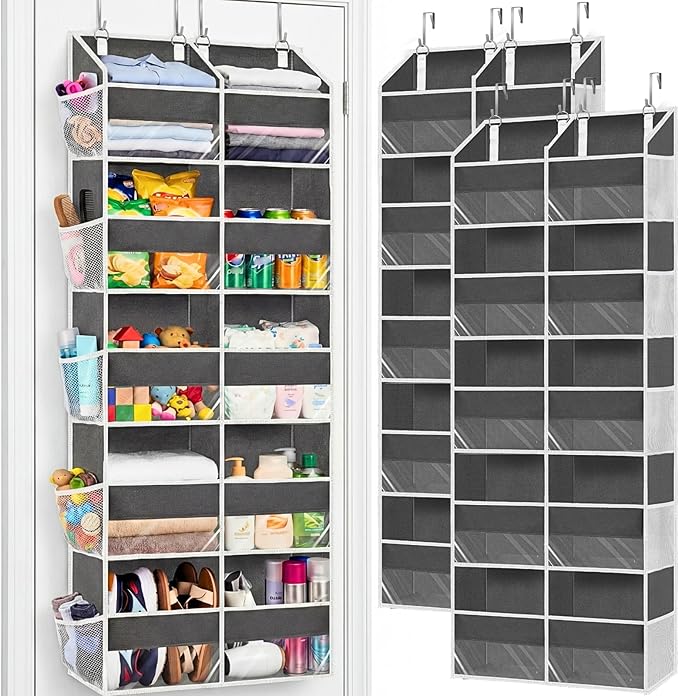 2 Pack Over the Door Organizer 5 Tiers, Extra Large Behind Door Storage of 10 Compartments, 80 lbs Weight Capacity Over Door Organizer, Door Hanging Organizer for Closet, Diaper Organizer,Room storage
