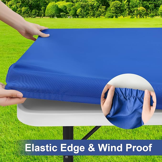 homing Square Table Cloth Cover, Waterproof Polyester Elastic Fitted Tablecloth, Washable Table Protector for Picnic, Camping, Outdoor (Blue, 34" x 34")