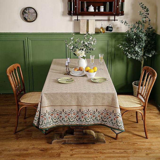 patdrea Designer Linen Light Brown Small Square Table Cloth,Vintage French Breathable Floral Tablecloth,Decor Table Cover for Kitchen Dining,Parties,Christmas,Thanksgiving,55"x55"-Cudillero