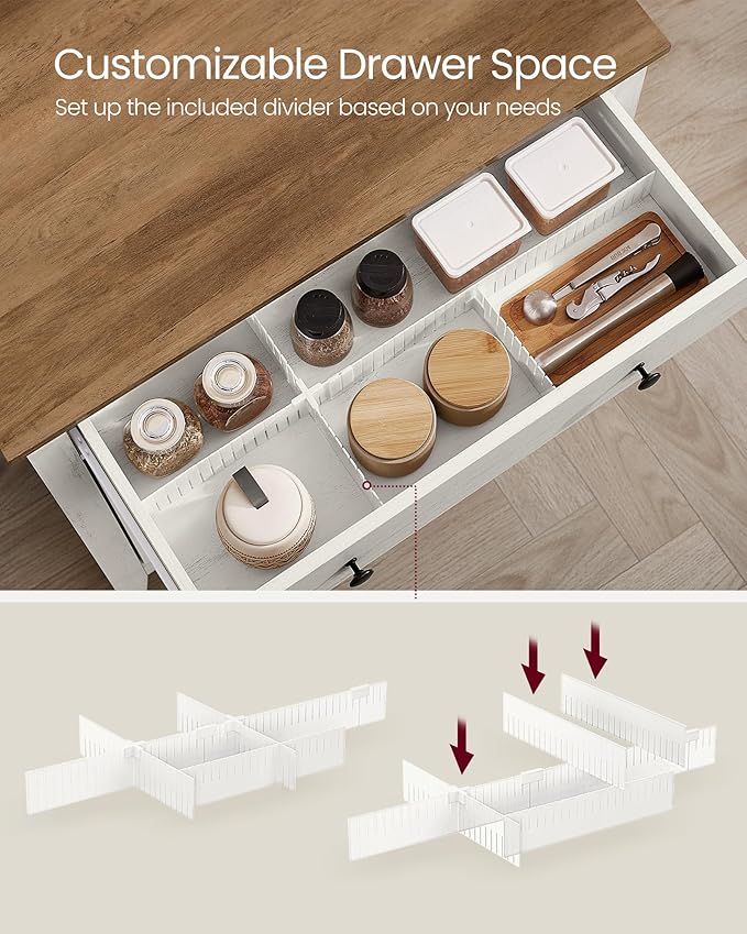 VASAGLE LIRY Collection - Buffet Cabinet, Coffee Bar Cabinet with a Drawer, Adjustable Shelf, Sideboard Storage with Cable Hole, Drawer Divider, Rustic White and Honey Brown UBBK341W01
