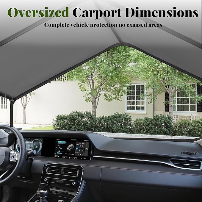 GOJOOASIS 10x20 Carport Heavy Duty Portable Garage Shelter Metal Car Canopy Tent with UV-Resistant & Weatherproof Top Cover for RV & Vehicles (Gray, 10x20 Without sidewalls)