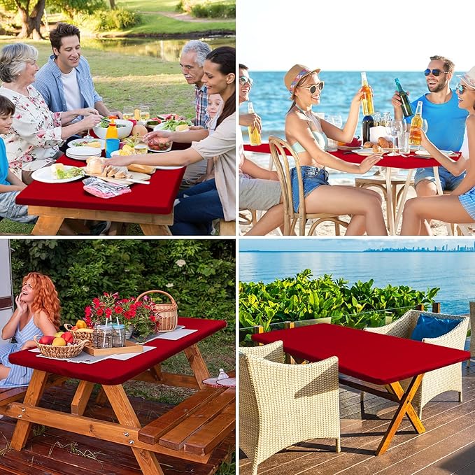 homing Rectangle Table Cloth Cover, Waterproof Polyester Elastic Fitted Tablecloth, Fits for 4 Foot Folding Tables, Washable Table Protector for Christmas, Holiday, Party (Red, 30" x 48")