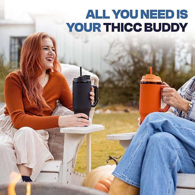 Frost Buddy Thicc Buddy - 16 oz Stainless Steel Vacuum Insulated Tumbler with Lid and Straw for Water - Travel Mug Cupholder Friendly - Gifts for Women Men Him Her (Beige Checkered)