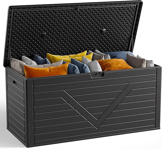 260 Gallon Outdoor Storage Box, Waterproof Resin Double-Wall Deck Box Organizer with Removable Dividers for Patio Cushion Storage, Lockable Outside Container for Garden Tools
