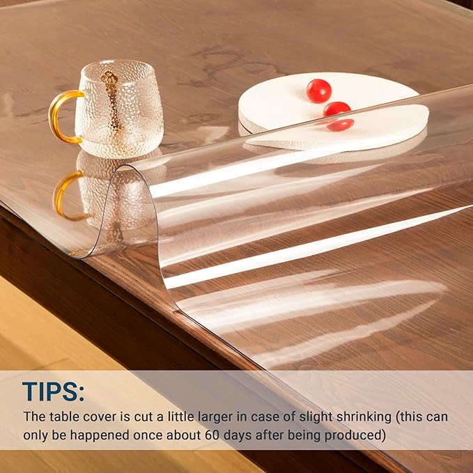 Clear Table Cover Protector Rectangle 38 x 60 Inch, 1.5mm Transparent Plastic Table Protector Waterproof, Anti-Scratch Clear Desk Mat for Office Desktop Dresser Dining Table, FDA Compliant