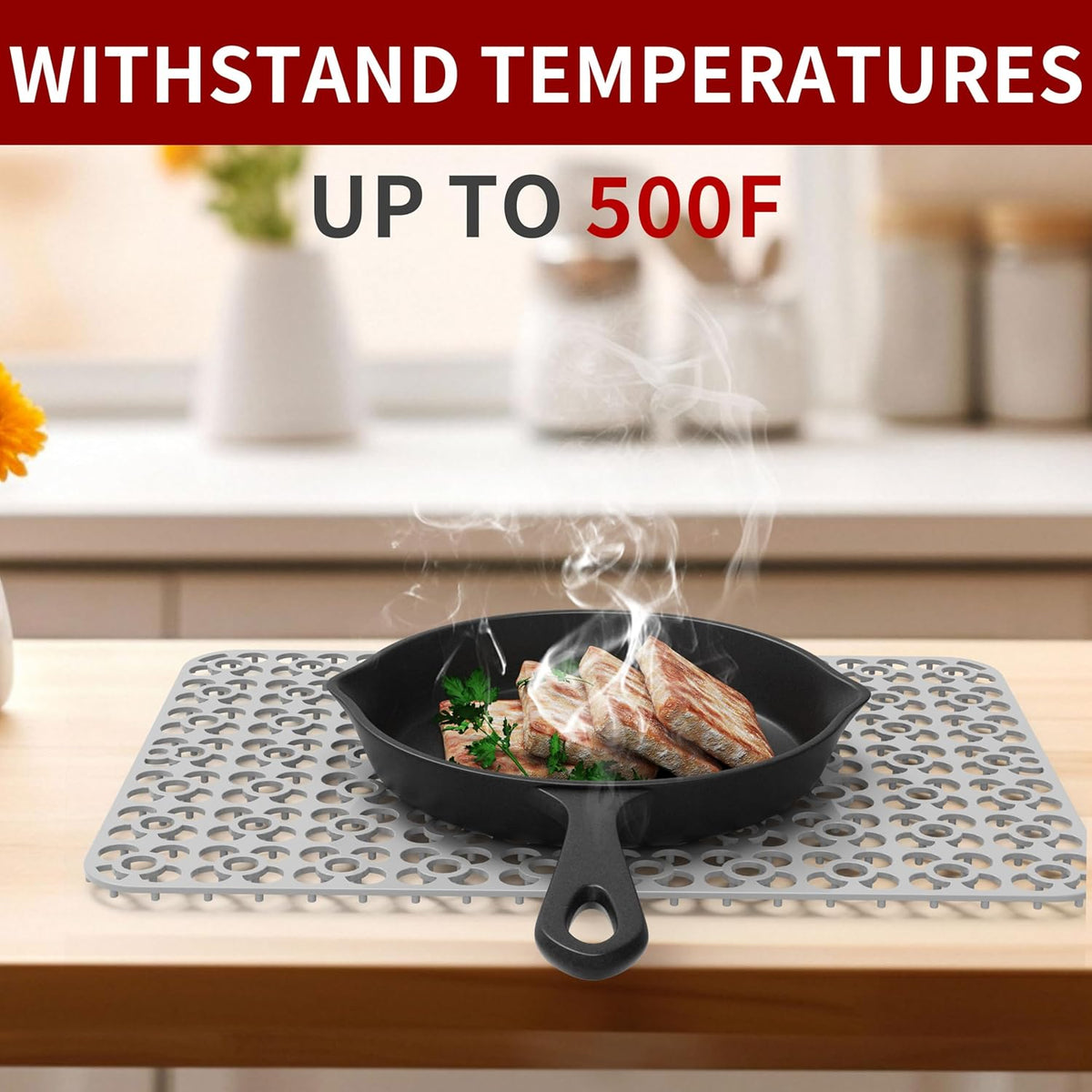 WAFT YEARN Sink Mats Sink Protectors Dish Racks Dishwasher Safe Grid Mats for Kitchen Sink Silicone Protect Sink from Stains Damage Scratches Non Slip Heat Resistant Rust Resistant 16"X12.5" Grey