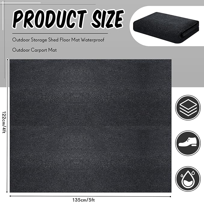 Haull Outdoor Storage Shed Floor Mat Waterproof Outdoor Carport Mat Thickened Soft Patio Furniture Pad Washable with Non Slip Backing, Storage Shed Not Included(4 x 5 ft)