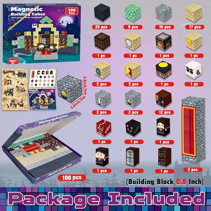 GraceDuck 100 PCS Magnetic Blocks - Magic‘s House Magnetic Building Blocks, Stacking Magnets for Kids, Sensory Toy for STEM Montessori Sensory Toys for Kids 3+ Boys and Girls Christmas Birthday Gifts
