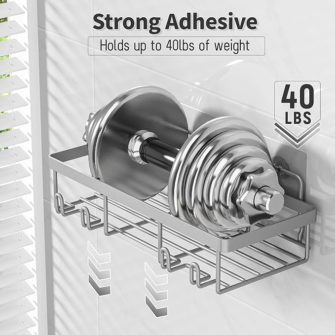 5 Pack Shower Caddy Organizer Rack Shelf for Inside Shower, Self Adhesive Bathroom Wall Storage Basket Rustproof Stainless Steel Large Capacity Shampoo Holder, Grey