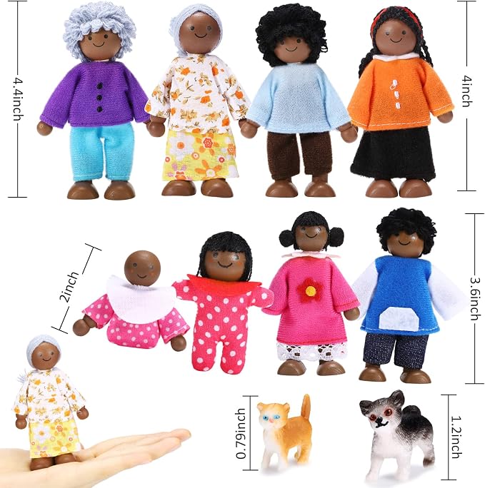 Skylety 10 Pcs Wooden Dollhouse Set of Mini People Figures Dollhouse Dolls Wooden Doll Play Figures Accessories(Cute Style)