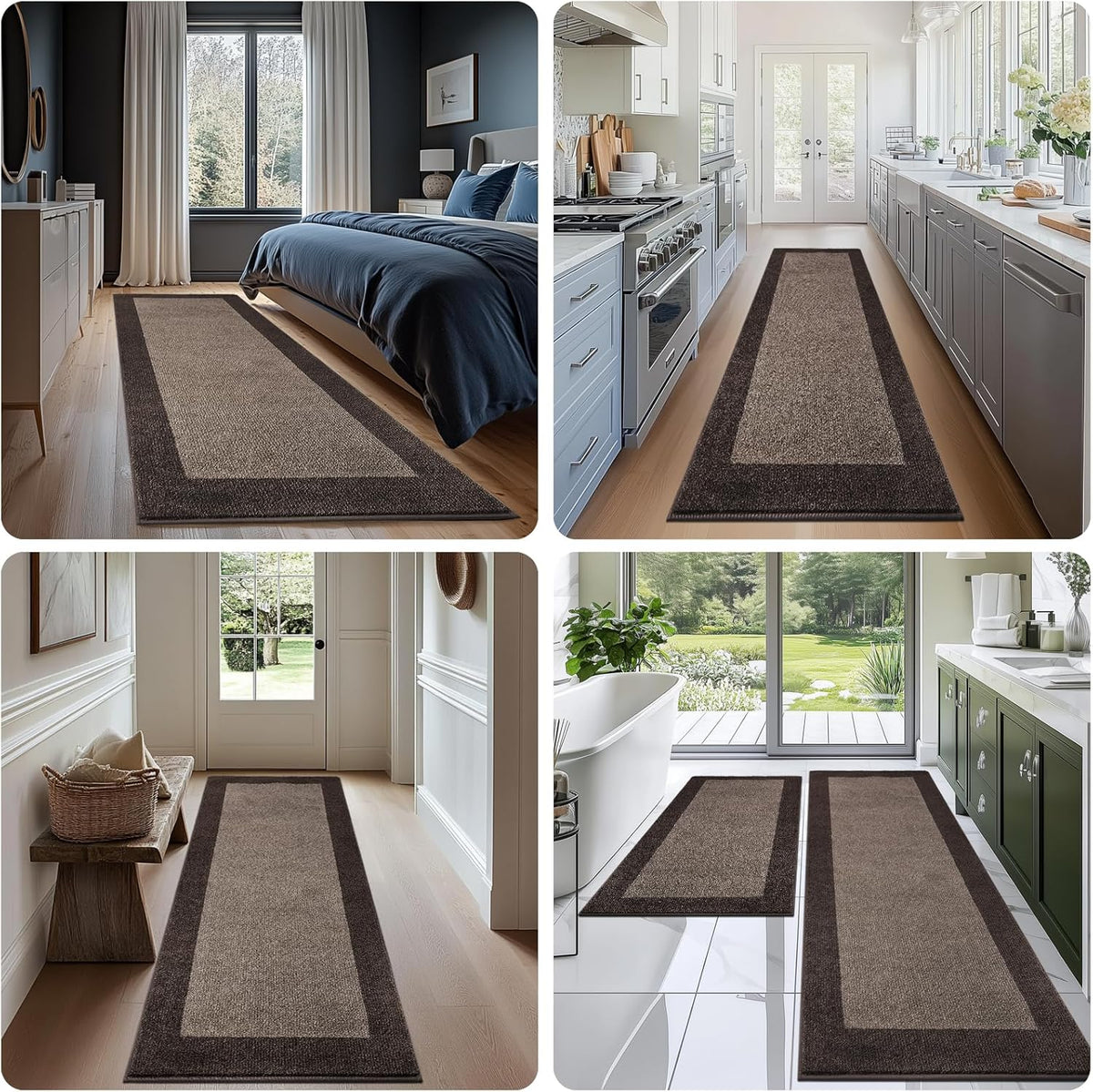 Machine Washable Kitchen Rug 24" x 70", Non Slip Kitchen Mat for Floor, Absorbent Entrance Runner Rug for Bedroom, Hallway, Bathroom, Door (Roll Packing)