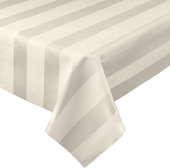 Luxury Table Protector Pad, 2 in 1 Table pad + Great Looking Tablecloth - Heat Resistant, Spill & Stain Proof - Flannel Backing (Ivory - Silk Stripe, 54x144)