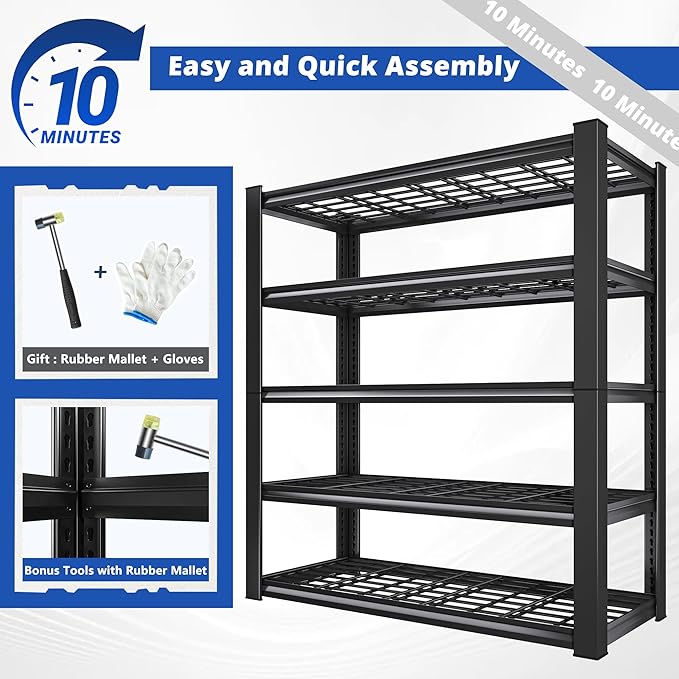 REIBII 3010LBS Storage Shelves 72" H Garage Shelving Heavy Duty Metal Shelving 5 Tier Adjustable Metal Shelves for Storage for Kitchen Pantry Warehouse Basement 72" H x 35.5" W x 16" D, 3 Pack