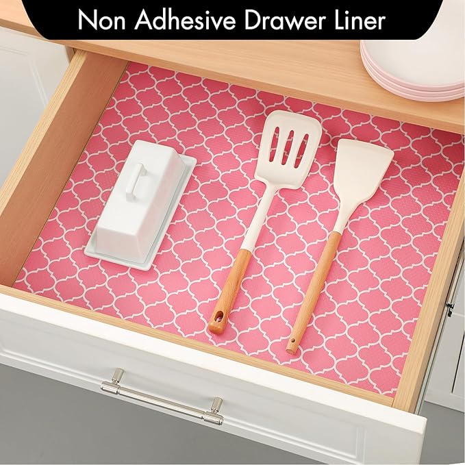 Cooyes Shelf Liner, Non Adhesive Drawer and Cabinet Liner, EVA Washable Oil-Proof Shelf Paper for Kitchen Cabinets, Refrigerator, Storage, Desks with Modern Pattern