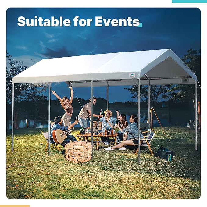 ADVANCE OUTDOOR 10x20 ft Heavy Duty Carport Potable Car Canopy Garage Party Tent Boat Shelter, Adjustable Height from 9.5 ft to 11 ft, White