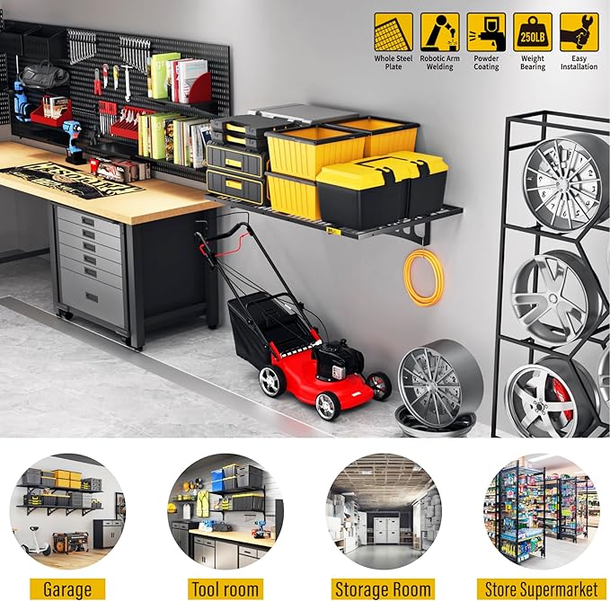 2x3ft Adjustable Rail Wall Garage Storage Shelf, Tool Room, Supermarket Wall Storage Shelving Rack (1 Pack-Black)