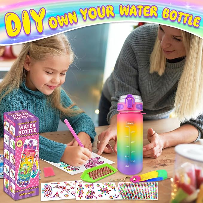 EDSPORTSHOUSE Decorate Your Own Water Bottle Kits for Girls Age 4-6-8-10,Unicorn Painting Crafts,Fun Arts and Crafts Gifts Toys for Girls Birthday Christmas(Unicorn)