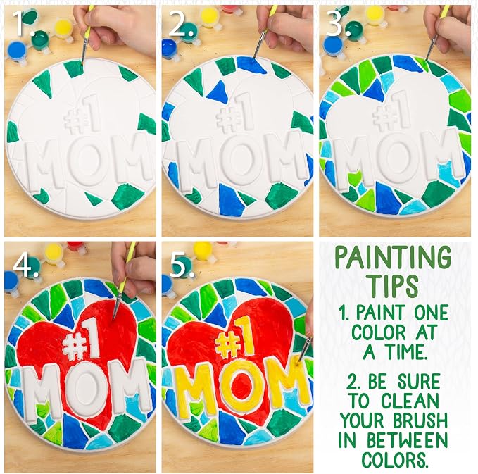 Creative Roots Paint Your Own #1 MOM Stepping Stone, Craft Kits for Kids, Ceramics to Paint, Ages 6+