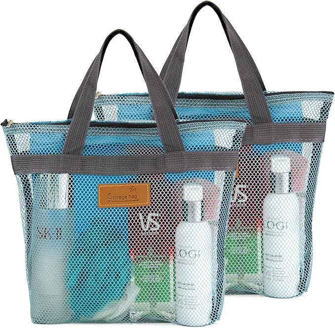 Mesh Shower Caddy Bag Portable Hanging Toiletry and Bath Organizer with Zipper for Travel, Gym, Camping, College Dorms, Beach