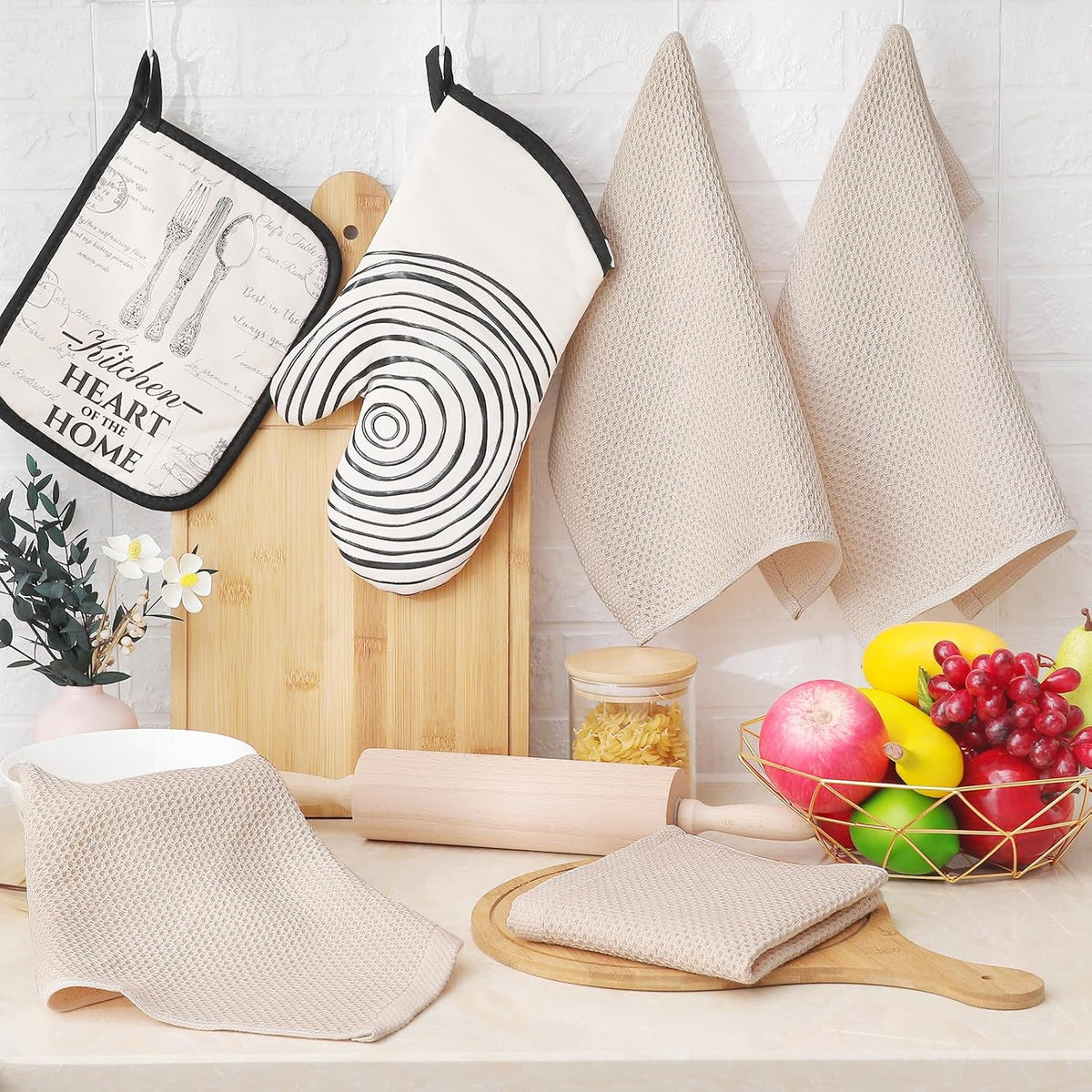 Homaxy 100% Cotton Waffle Weave Kitchen Dish Cloths, Ultra Soft Absorbent Quick Drying Dish Towels, 12 x 12 Inches, 6-Pack, Beige