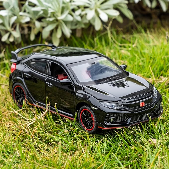 1:32 Scale Civic Type R Model Car，Toy Vehicle with Sound & Light, Pull Back Function & Openable Doors - Premium Diecast Collectible with Realistic Details Black