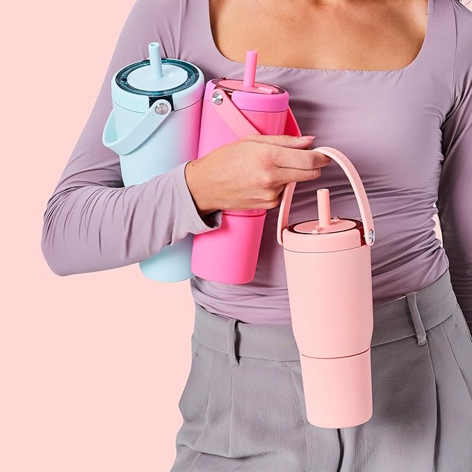 BrüMate Resa 25oz 100% Leakproof Travel Tumbler with Handle & Straw | Flexible SoftSip Straw | Silicone Sleeve for Durability | Stainless Steel | Cup Holder & Travel Friendly Water Bottle | (Mist)