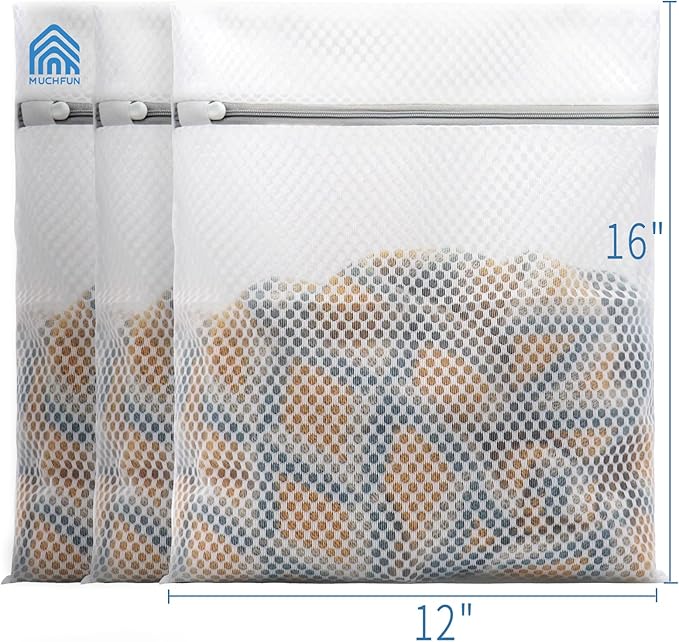Muchfun 3Pcs Durable Honeycomb Mesh Laundry Bags for Delicates 12 x 16 Inches (3 Medium)