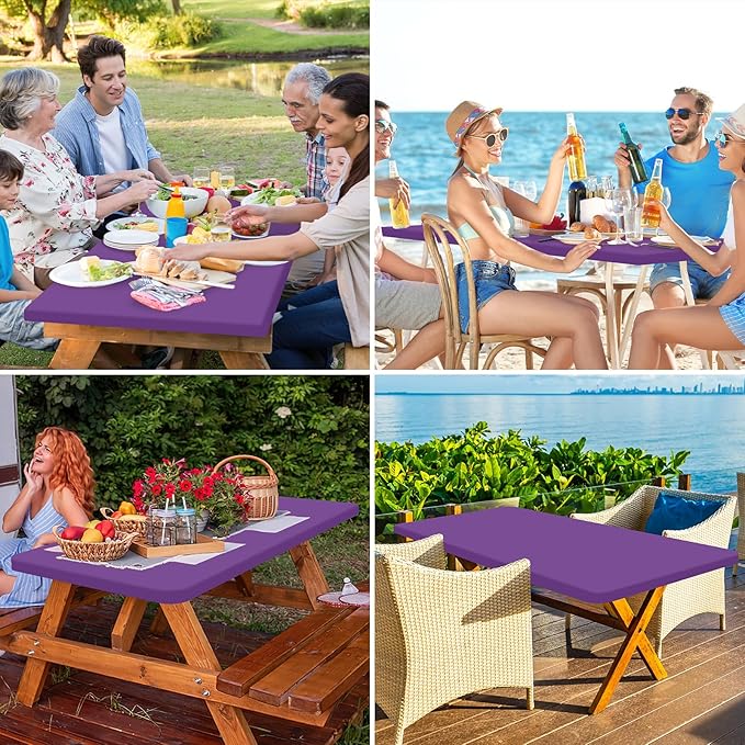 homing Rectangle Table Cloth Cover, Waterproof Polyester Elastic Fitted Tablecloth, Fits for 5 Foot Folding Tables, Washable Table Protector for Picnic, Camping, Outdoor (Purple, 30" x 60")