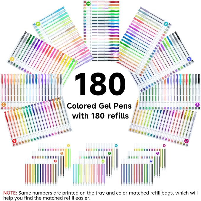 Shuttle Art 360 Pack Gel Pens Set, 180 Colors Gel Pen Set Plus 180 Color Refills Perfect for Adult Coloring Books Doodling Drawing Art Markers