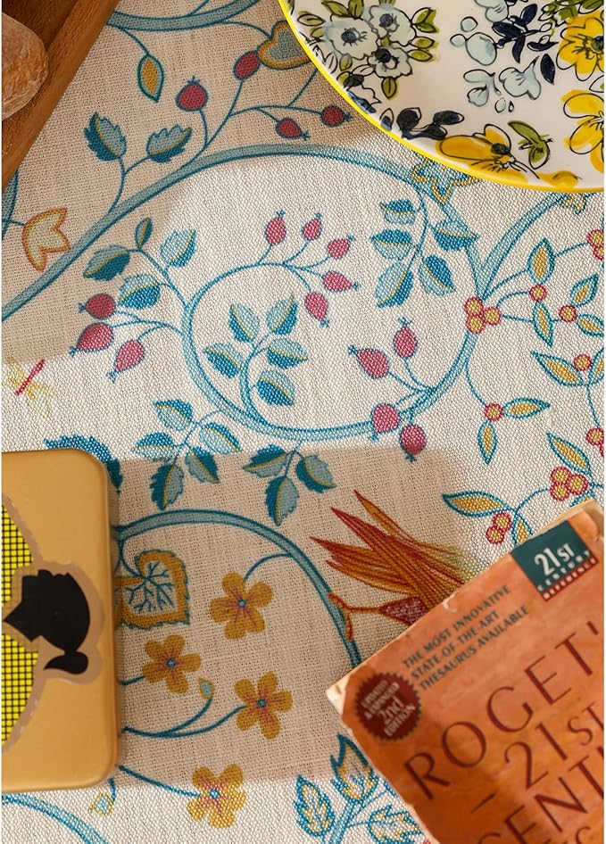 patdrea Designer Vintage Small Square Table Cloth,Yellow Linen Floral Birds Pattern Colorful Tablecloths,Decorative Table Cover for Kitchen Dining Banquet,Christmas,Thanksgiving,55"x55"-Magnolia
