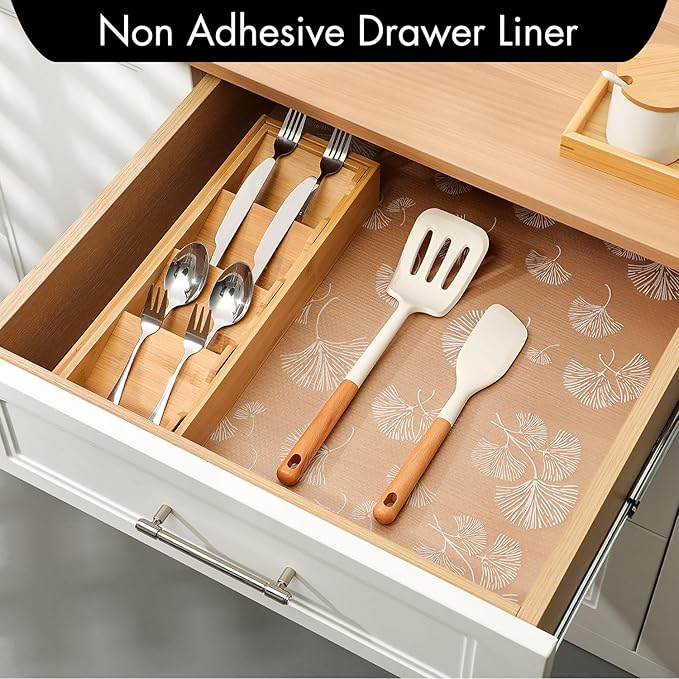 Cooyes Shelf Liner, Non Adhesive Drawer and Cabinet Liner, EVA Washable Oil-Proof Shelf Paper for Kitchen Cabinets, Refrigerator, Storage, Desks with Modern Pattern