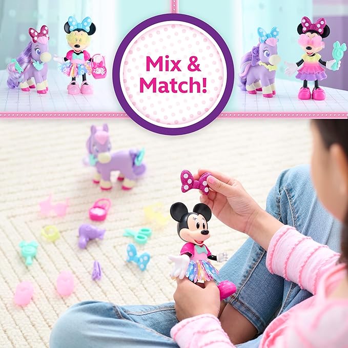 Disney Junior Minnie Mouse Groom & Glam Pony Set, Poseable 21-piece Doll and Accessories Set, Kids Toys for Ages 3 Up by Just Play