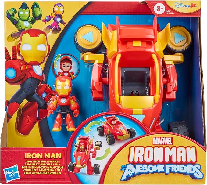 Marvel Iron Man and his Awesome Friends 2-in-1 Mech Suit & Vehicle, Action Figure & Toy Vehicle Set, 3-Inch-Scale Super Hero Toys, Ages 3+