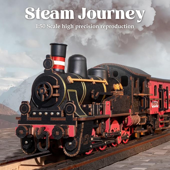 ROBOTIME 3D Puzzles for Adults Wooden Puzzle DIY Model Steampunk Train Kit to Build Wood Craft Kit Toy Hobby Gift Home Decor (Steam Journey)